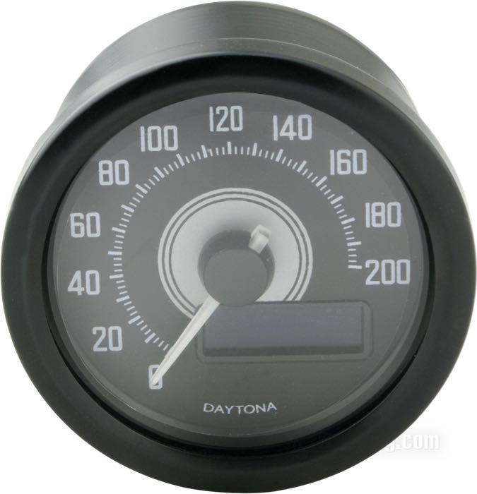 Elektronischer Tachometer »Velona 60« von Daytona; Edelstahl, schwarz; Tiefe: 45 mm; Ø 60 mm; 12 V; mit V-Halter, Kabelbaum, M5 Halteschrauben; EMV nach ECE R10 bestätigt; Bruttogewicht: 297 g