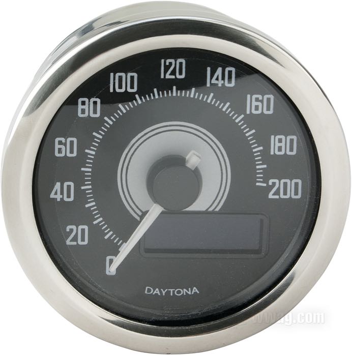 Elektronischer Tachometer »Velona 60« von Daytona; Edelstahl, poliert; Tiefe: 45 mm; Ø 60 mm; 12 V; mit V-Halter, Kabelbaum, M5 Halteschrauben; EMV nach ECE R10 bestätigt; Bruttogewicht: 299 g