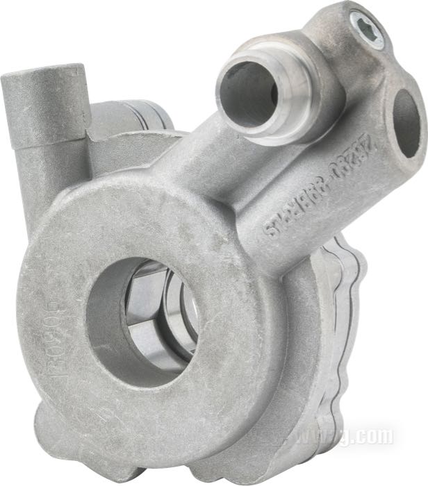 Oil pump by Daytona; fits Twin Cam 88; cast aluminum, cast finish; with mounting screws; replaces OEM HD 26035-99; gross weight: 660 g