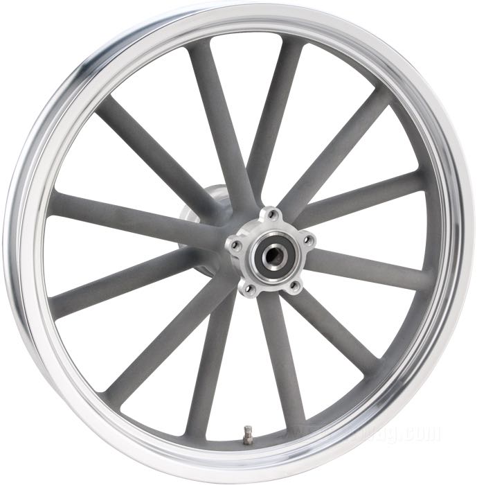 Rear wheel »MAG-12« by Cannonball; cast aluminum, MAG finish; adapted rear hub 1973-07 type; Ø centering collar: 56 mm; dual flange 3/8”-16 and 7/16