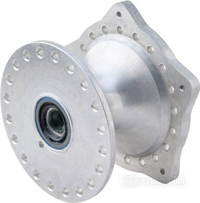Vorderrad-Nabe »schmal«; passend für XL und FX 1974-1977; Aluminium, trommelpoliert; Einzelflansch 1/4”-20 Gewinde; passende Radachse Ø: 3/4 ”; mit allen Innereien; ersetzt OEM HD 43600-74; Bruttogewicht: 1.78 kg