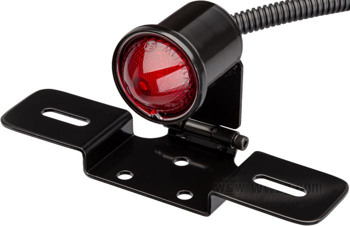 Rücklicht »Vintage Custom«; verstellbar; Stahl, schwarz, Linse aus Kunststoff; Ø 36 mm; Glühlampen-Typ: LED; 12 V; mit Bremslicht; mit Kennzeichenbeleuchtung; mit Kennzeichenhalter; E4 geprüft; Bruttogewicht: 288 g