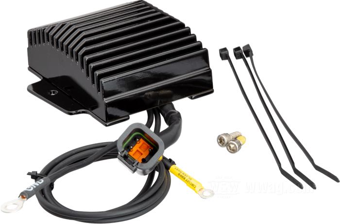Regulator/Rectifier by Cycle Electric; fits Softail 2001-2006; aluminum, black, anodised; replaces OEM HD 74610-01 , and 74540-01; USA; gross weight: 1.24 kg