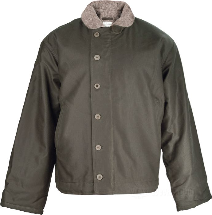 Veste »1944 N-1 « de Pike Brothers; coton / laine, vert olive, ciré, doublure intérieur grise; taille: XL; unisex; avec boutons de rechange; Turquie; poids brut: 1.93 kg
