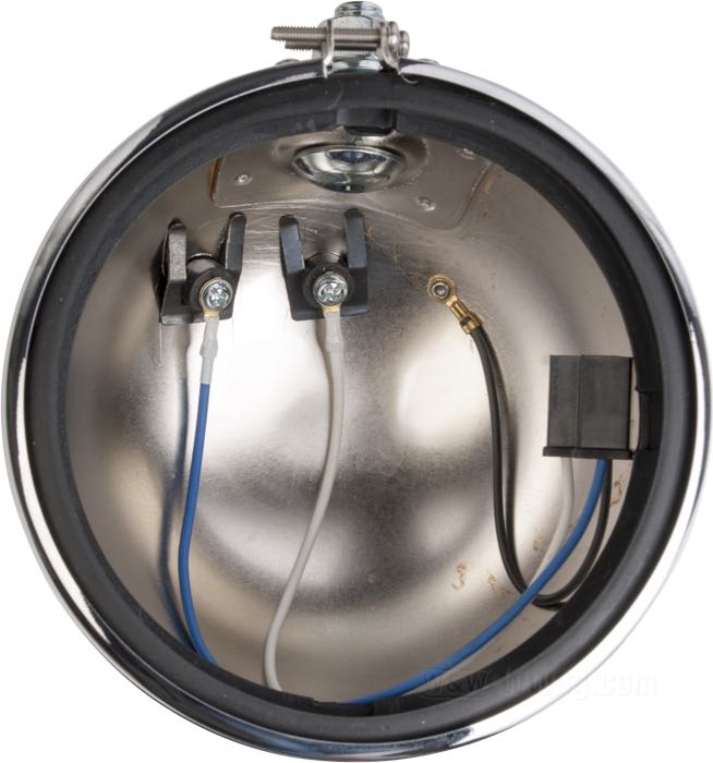 Headlight housing; fits Sportster 1963-1974, FX 1971-1974; steel, chrome-plated; depth: 95 mm; Ø 152 mm; for headlight insert (Ø): 5-3/4”; replaces OEM HD 67703-63, and 67733-72; Taiwan; gross weight: 1.1 kg