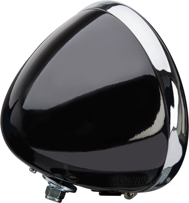 Faro completo; atto per modelli 1935-1957 con forcella tipo Springer; acciaio, nero, verniciato; lunghezza: 135 mm; Ø 178 mm; per parabola (Ø): 6-1/2”; tipo di lampadina: speciale fil. doppio; 6 V; 35/35 W; basetta: P30D/2517; focalizzato; con lampadina 6 V; con inserto faro; senza dispositivo luce di posizione; rimpiazza OEM HD 67701-35; peso lordo: 1.15 kg