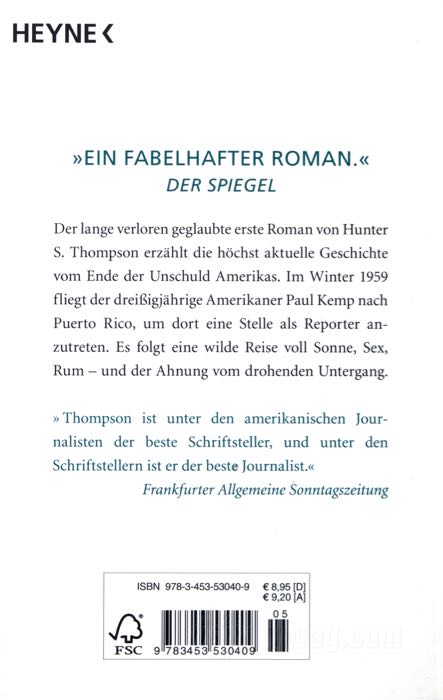Book »The Rum Diary«; paper; width x height: 11.8 x 18.7 cm; by  Hunter S. Thompson; softcover; 284 pages; German; ISBN: 9783453530409; gross weight: 250 g