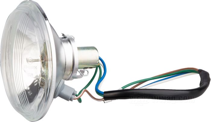 Óptica de faro; acero / cristal, estriado; Ø 4-1/2”; tipo de bombilla: S2 / W5W; 12 V; casquillo: BA20d / W2.1x9.5d; con bombilla 12 V; con función de luz de posición; homologado E1; peso bruto: 320 g