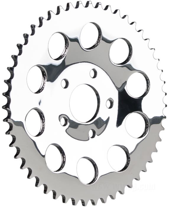 Rear sprocket »Standard«; fits FXR 1982-1985; steel, chrome-plated; offset: 12 mm; number of teeth: 51; pitch: 530 (5/8” x 3/8”); Ø centering collar: 50 mm; replaces OEM HD 40954-83; gross weight: 2.42 kg