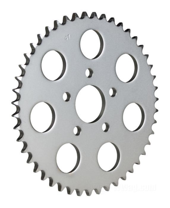 Rear sprocket »Standard«; fits Sportster 1986-1992; steel, zinc plated; offset: 0 mm; number of teeth: 47; pitch: 530 (5/8” x 3/8”); Ø centering collar: 50 mm; gross weight: 2 kg