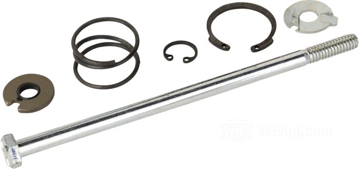 Schraubensatz von Spyke; für Starterwelle; passend für Big Twin 1989-1993; Anzugsdrehmoment: 60 in/lbs (6,8Nm); Stahl; Länge: 132 mm; Gewinde: 1/4”-20; mit Sicherungs- und Anlaufscheibe, Feder, Sprengringen; ersetzt OEM HD 4325; Bruttogewicht: 48 g