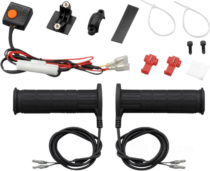 Heated grips by Daytona; fits models 1974→; plastic / rubber / copper; inner-Ø left: 1 ”; inner-Ø right: 1-1/8 ”; with instructions; gross weight: 470 g
