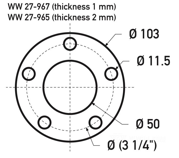 Rondella spessore di Bates; per Corona a catena / Puleggia; acciaio inox; Ø collare centraggio: 50 mm; Ø esterno: 103 mm; disassamento: 2 mm; max. Ø viti di montaggio: 7/16