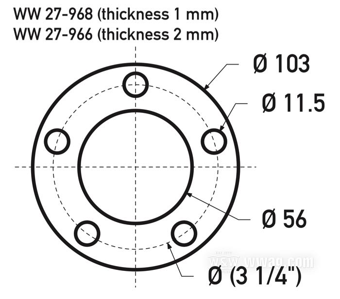 Arandela distanciadora de Bates; para Corona de cadena / Polea; acero inoxidable; Ø cuello de centrado: 56 mm; Ø externo: 103 mm; desplazamiento: 1 mm; max. Ø tornillos de montaje: 7/16