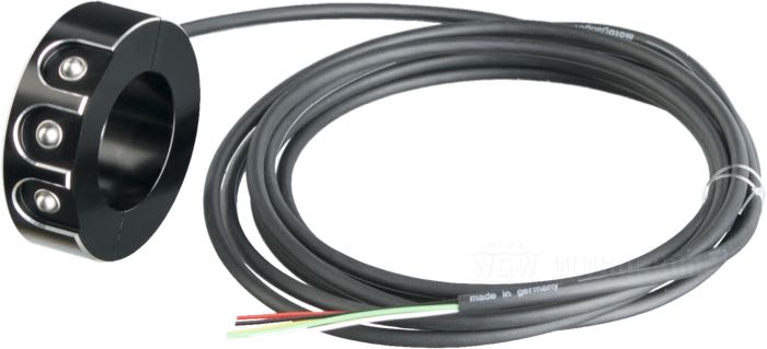 Button switch unit »mo.switch Mini« by motogadget; for 1” handlebars; billet aluminum, black, Contrast Cut; width: 14 mm; Ø 45 mm; with wiring harness 200 cm; Germany; gross weight: 96 g