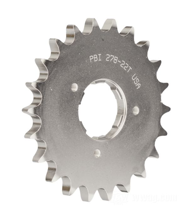 Getrieberitzel von PBI Sprockets; passend für 4 Gang Big Twins 1980-1985; Chrom-Molybdän-Stahl, vernickelt; Anzahl der Zähne: 22; Teilung: 530 (5/8” x 3/8”); ersetzt OEM HD 33338-83; USA; Bruttogewicht: 597 g