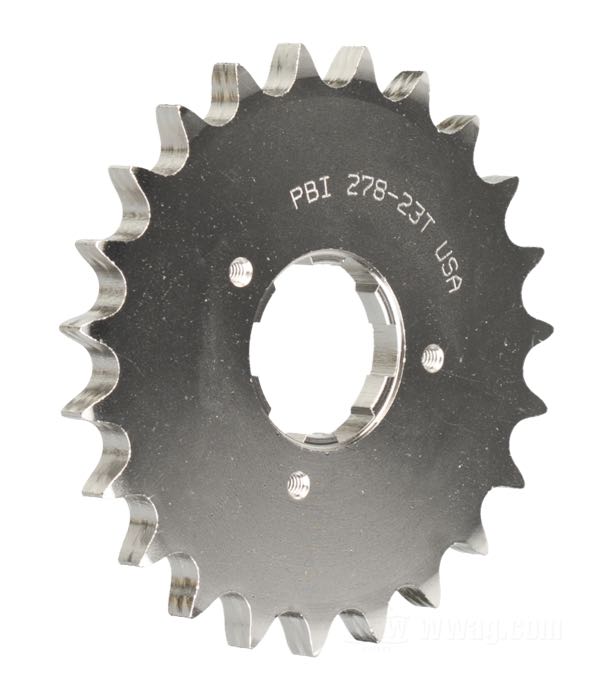 Getrieberitzel von PBI Sprockets; passend für 4 Gang Big Twins 1980-1985; Chrom-Molybdän-Stahl, vernickelt; Anzahl der Zähne: 23; Teilung: 530 (5/8” x 3/8”); ersetzt OEM HD 33337-83; USA; Bruttogewicht: 670 g