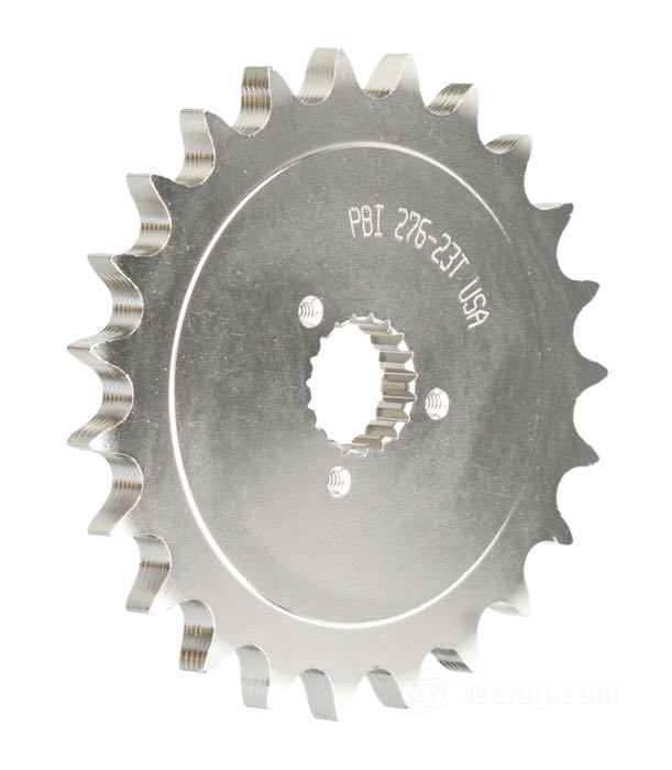 Getrieberitzel von PBI Sprockets; passend für Sportster late 1984-1990; Chrom-Molybdän-Stahl, vernickelt; Anzahl der Zähne: 23; Teilung: 530 (5/8” x 3/8”); USA; Bruttogewicht: 755 g