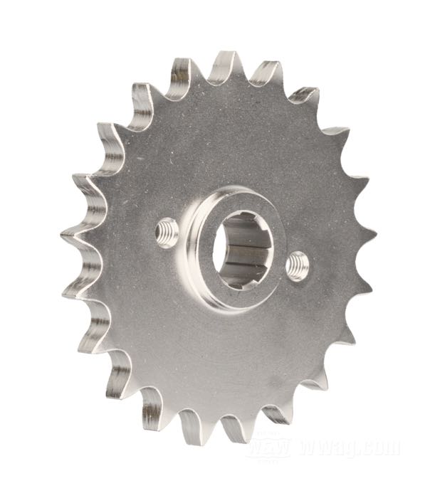 Pignon de transmission de PBI Sprockets; adaptable à modèle K et Sportsters 1954-début 1979; acier chrome-molybdène, nickelé; nombre de dents: 21; pas des dents: 530 (5/8” x 3/8”); remplace OEM HD 35205-52A; USA; poids brut: 678 g