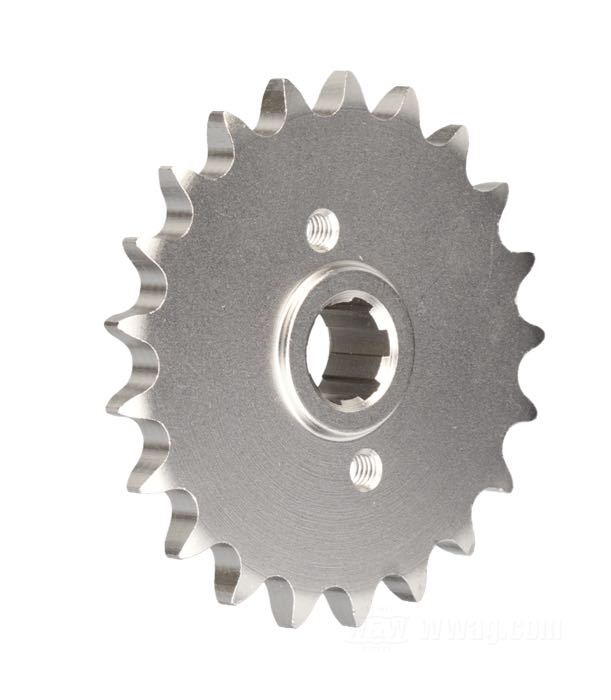 Getrieberitzel von PBI Sprockets; passend für Sportster late 1979-early 1984; Chrom-Molybdän-Stahl, vernickelt; Anzahl der Zähne: 21; Teilung: 530 (5/8” x 3/8”); ersetzt OEM HD 35205-79A; USA; Bruttogewicht: 671 g