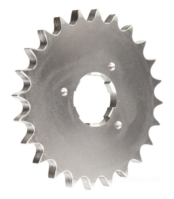 Getrieberitzel von PBI Sprockets; passend für 4 Gang Big Twins 1980-1985; Chrom-Molybdän-Stahl, vernickelt; Anzahl der Zähne: 24; Teilung: 530 (5/8” x 3/8”); USA; Bruttogewicht: 729 g