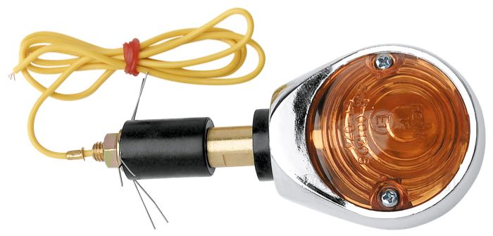 Intermitente para manillar »British style halogen«; para manillares 1” y 22 mm; aluminio, cromado; tipo de bombilla: H21W; casquillo: BAY9s; con adaptadores; homologado E1; peso bruto: 180 g
