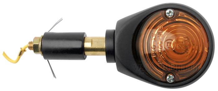 Intermitente para manillar »British style halogen«; para manillares 1” y 22 mm; aluminio, negro, recubierto en epoxy; tipo de bombilla: H21W; casquillo: BAY9s; con adaptadores; homologado E1; peso bruto: 180 g