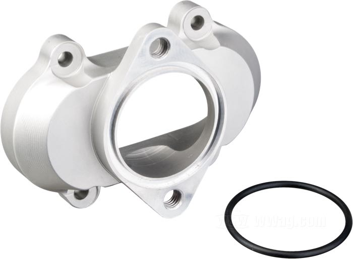 Adapter by Natural Steel Works; for S&S Two Throat carburetors on Super B or E manifolds; cast aluminum, bead blasted; length: 35 mm; Spigot Ø: 47 mm; mounting hole distance: 70 mm; with O-Ring; Japan; gross weight: 101 g