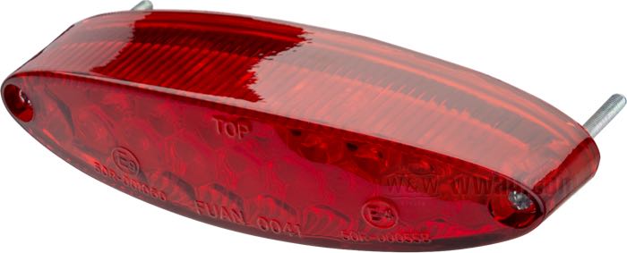 Piloto trasero »Lizard Eye«; plástico, rojo; A x A x F: 107 x 29 x 32 mm; tipo de bombilla: LED; 12 V; 1 W; sin bloque de montaje; sin carcasa; con iluminación de matrícula; sin soporte de matrícula; homologado E4 y E9; peso bruto: 100 g