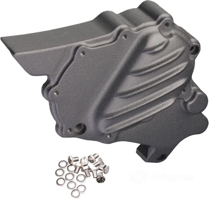 Pulley cover by EMD; fits Sportster 2004-2020; cast aluminum, matte black, cast finish; France; gross weight: 2.46 kg
