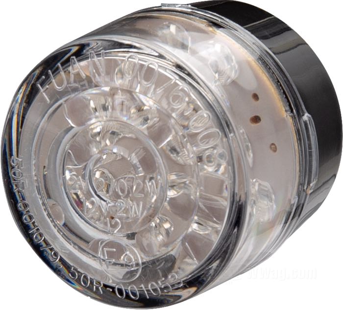 Rücklicht »Hog Nose«; Kunststoff / Acrylglas, klar; Länge: 33 mm; Ø 35 mm; Glühlampen-Typ: LED; 12 V; mit Bremslicht; mit schwarzem Gehäuse; ohne Kennzeichenbeleuchtung; E9 geprüft; Bruttogewicht: 60 g