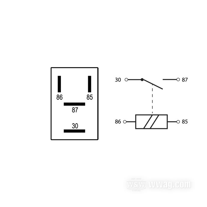 Relais; adaptable à Sportster 2005-2011; plastique / acier; L x H x P: 23 x 26 x 16 mm; 12 V; remplace OEM HD 31601-04; Chine; poids brut: 17 g