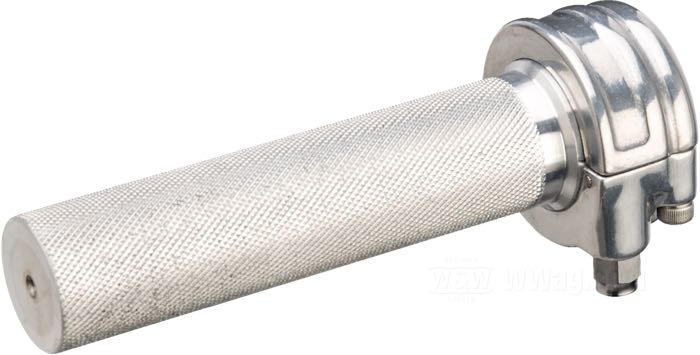 Gasgriff »Whiskey« von Biltwell Inc.; für Einzel-Gaszug; Aluminiumguss, poliert; für Lenker-Ø: 1 ”; Maximaler Hub: 95 mm; Länge innen: 140 mm; mit verschiedenen Gaszugadaptern; Bruttogewicht: 131 g