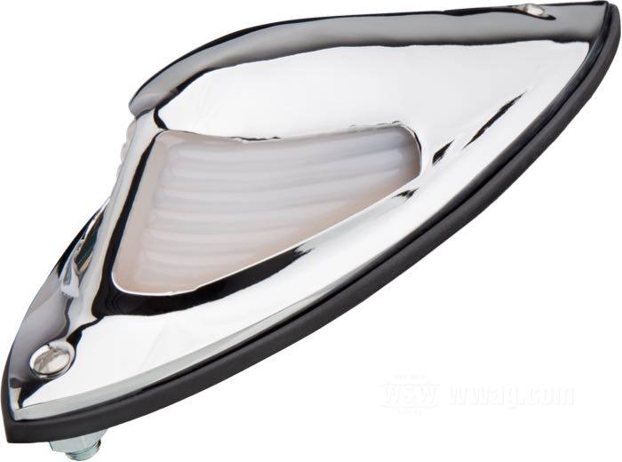 Luz de guardabarros; para Guardabarros delantero; apropiado para todos modelos 1934-1949, 45” 1950; acero / vidrio acrílico, cromado; tipo de bombilla: T10W; 10 W; casquillo: BA15s; con bombilla 6 V; reemplaza OEM HD 68451-34; peso bruto: 240 g
