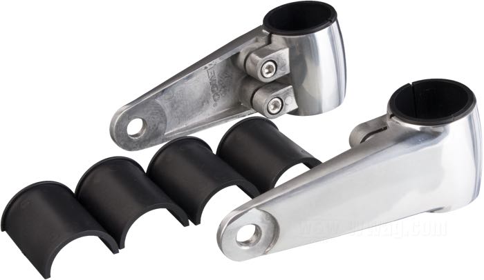 Headlight brackets; for Side mount headlight; for fork tubes with Ø 32-41 mm; cast aluminum, polished; length: 119 mm; gross weight: 496 g