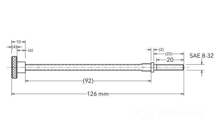 Leerlaufeinstellschraube von Bates; Edelstahl; Länge: 126 mm; für S&S Vergaser / für Bendix Vergaser; Gewinde: #8-32; Gewindelänge: 20 mm; Deutschland; Bruttogewicht: 18 g