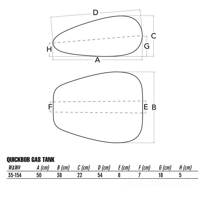 Benzintank »Quickbob«; passend für Dyna Glide 1991-2006 mit Vergaser; Stahl; Volumen: 15 l; erforderliche(r) Tankdeckel: Schraubgewinde 1983→; erforderlicher Benzinhahn: M22 x 1; mit Montageteilen und verchromtem Abdeckblech; ersetzt OEM HD 61039-93A; Bruttogewicht: 8 kg