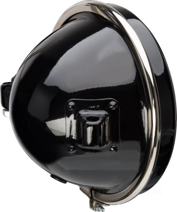 Headlight complete by The Cyclery; fits models 1920-1928; steel, black; depth: 110 mm; Ø 183 mm; for headlight insert (Ø): 170 mm; bulb type: S2 / T4W; 6 V; 25/25 W + 4 W; socket: BA20d / BA9s; with 6 V bulb; with insert; without mounting block; with position light function; replaces OEM HD 4901-20; Europe; gross weight: 1.4 kg
