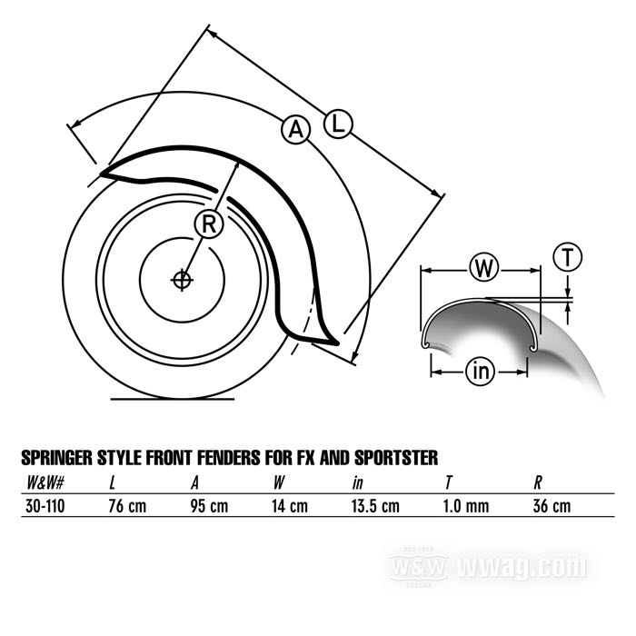 Garde-boue avant »Springer Style«; pour Fourche hydraulique; adaptable à FX et Sportster 1973-2020; acier, naturel; pour pneu: 19”, 21 ”; poids brut: 2.85 kg