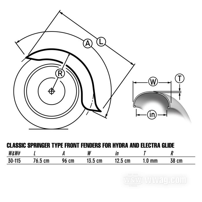 Garde-boue avant »Springer Type«; adaptable à FL 1949-1984; acier, apprêté; pour pneu: 19”, 21 ”; poids brut: 3.15 kg