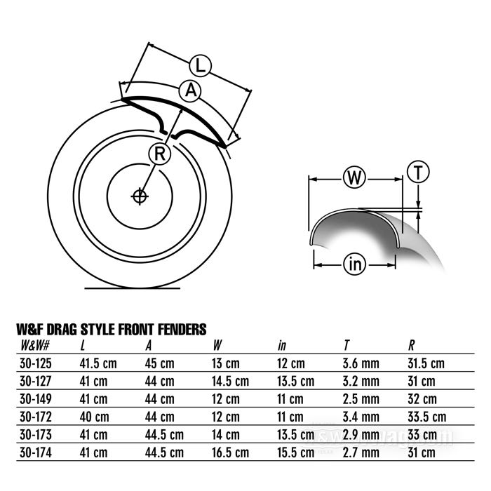 Garde-boue avant »Drag Style« de W&F; adaptable à FX Softails, Dyna Wide Glide, Fat Boy; PRFV, naturel; pour pneu: 120/70-17, 130/70-16; largeur de jante: 3 ”; poids brut: 540 g