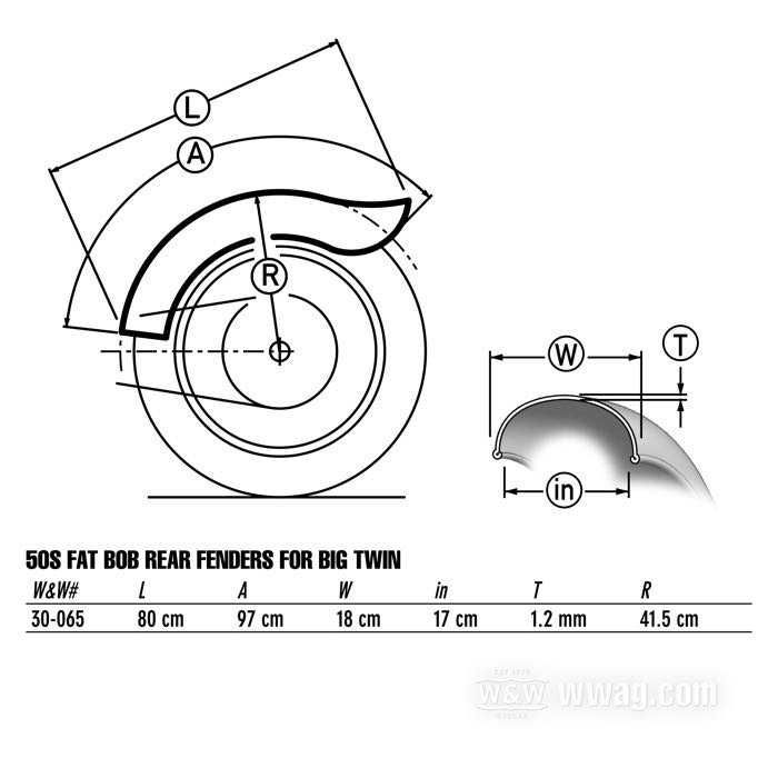 Parafango posteriore »50s Fat Bob«; atto per Big Twin; catena a sinistra; acciaio, naturale; peso lordo: 2.7 kg