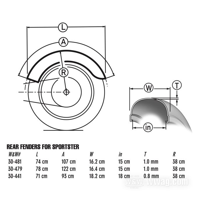 Guardabarros trasero; apropiado para Sportster 1952-1978; acero, natural, con soporte para piloto; reemplaza OEM HD 59611-73A; peso bruto: 2.83 kg