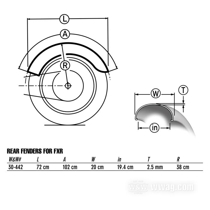 Guardabarros trasero; apropiado para FXR 1982-1994; acero, natural; reemplaza OEM HD 59634-81A; peso bruto: 2.7 kg