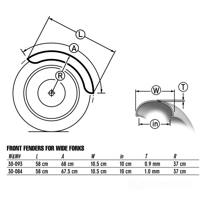 Front fender; fits FXWG/FXST/FXDWG 1980-2007; steel, bare; for tire: 18”, 19”, 21 ”; replaces OEM HD 59924-80; gross weight: 1.05 kg
