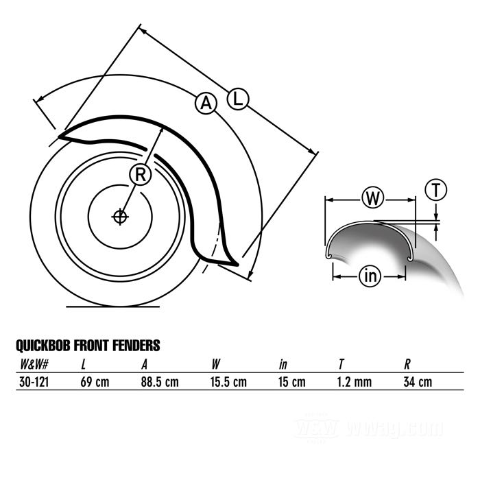 Front fender »Quickbob«; fits FXWG and Softail →2017; steel, bare; for tire: 16 ”; gross weight: 2.06 kg
