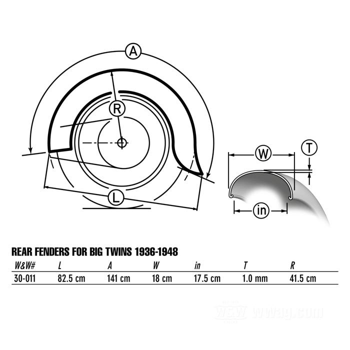 Rear fender; fits Big Twin 1936-1957; steel, bare; with Mounting hardware; replaces OEM HD 3711-39, and 59604-39; gross weight: 6.2 kg