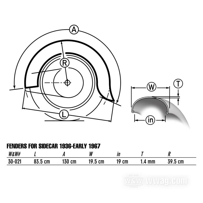 Garde-boue; pour side-car; adaptable à Big Twin 1934-early 1967; acier, naturel; remplace OEM HD 6226-34 et 87900-34A; poids brut: 6 kg
