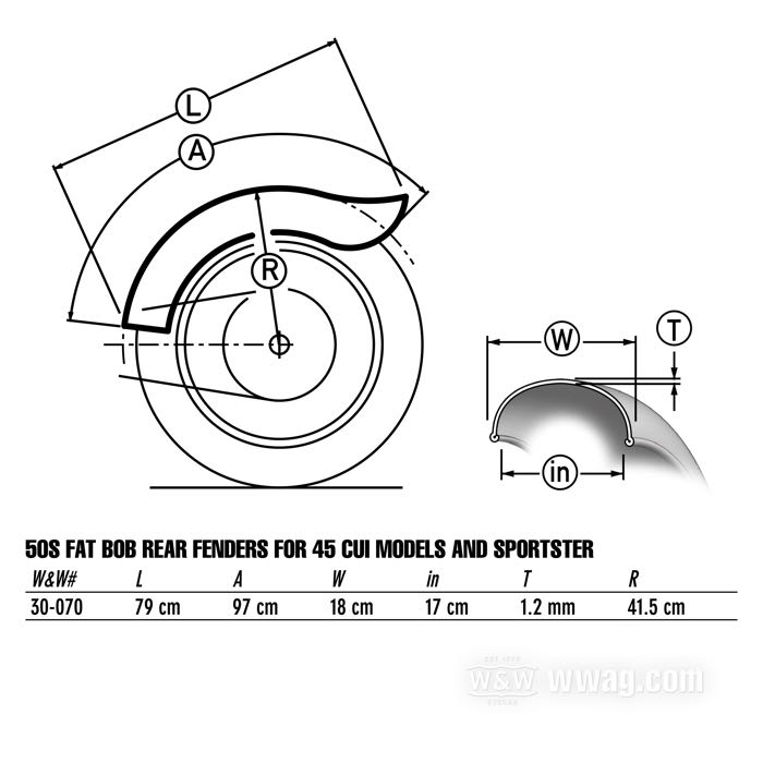 Parafango posteriore »50s Fat Bob«; atto per Sportster e modelli 750cc; catena a destra; acciaio, naturale; peso lordo: 2.6 kg