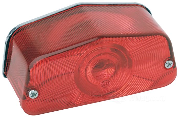 Taillight »Lucas 564 Type«; acrylic glass / steel; bulb type: P21/5W; 12 V; socket: BAY15d; with 12 V bulb; with license illumination; mounting surface: flat; E1 approved; gross weight: 140 g